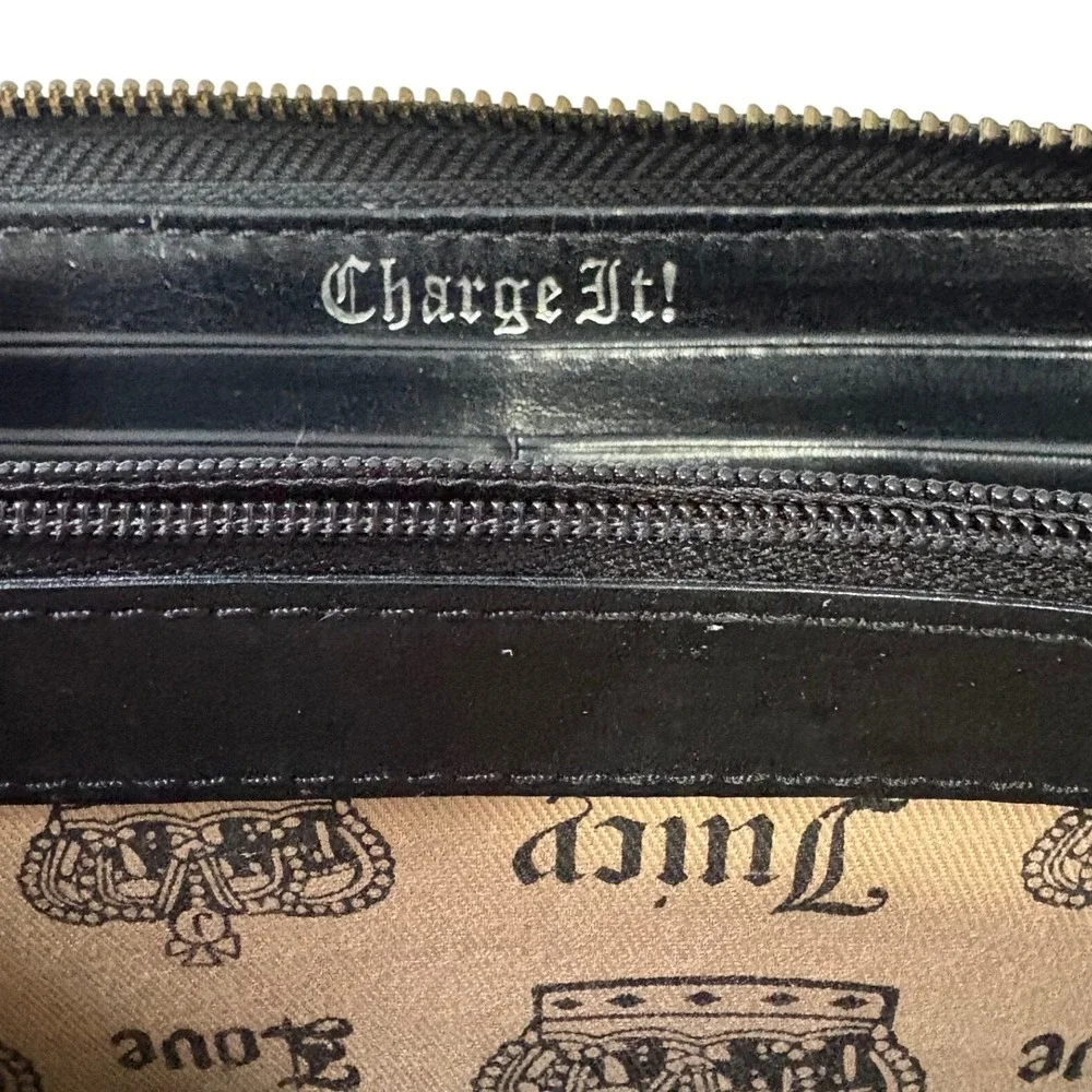 Vintage Juicy Couture Y2K Velour Zip Wallet Brown Embroidered Crown Charge It